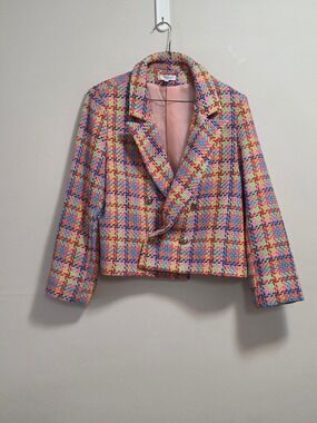 Vanessa Zani Multicolor Tweed Cropped Blazer Jacket Made In Italy Size L